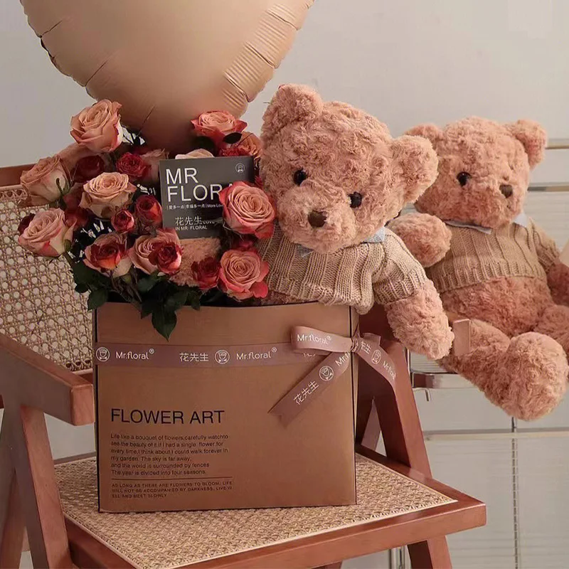 Kraft paper flower bag carrier box valentines mothers day bouquet flower packaging bag wholesale cheap price