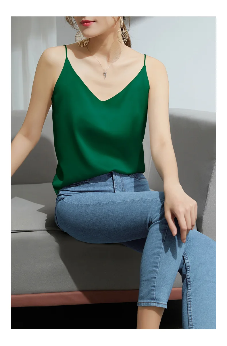 S-XXL Summer Silk Camis V-Neck Basic Top Women Basic Tank Tops Women Sleeveless Vest White Satin Corset Top Female Girl Clothing