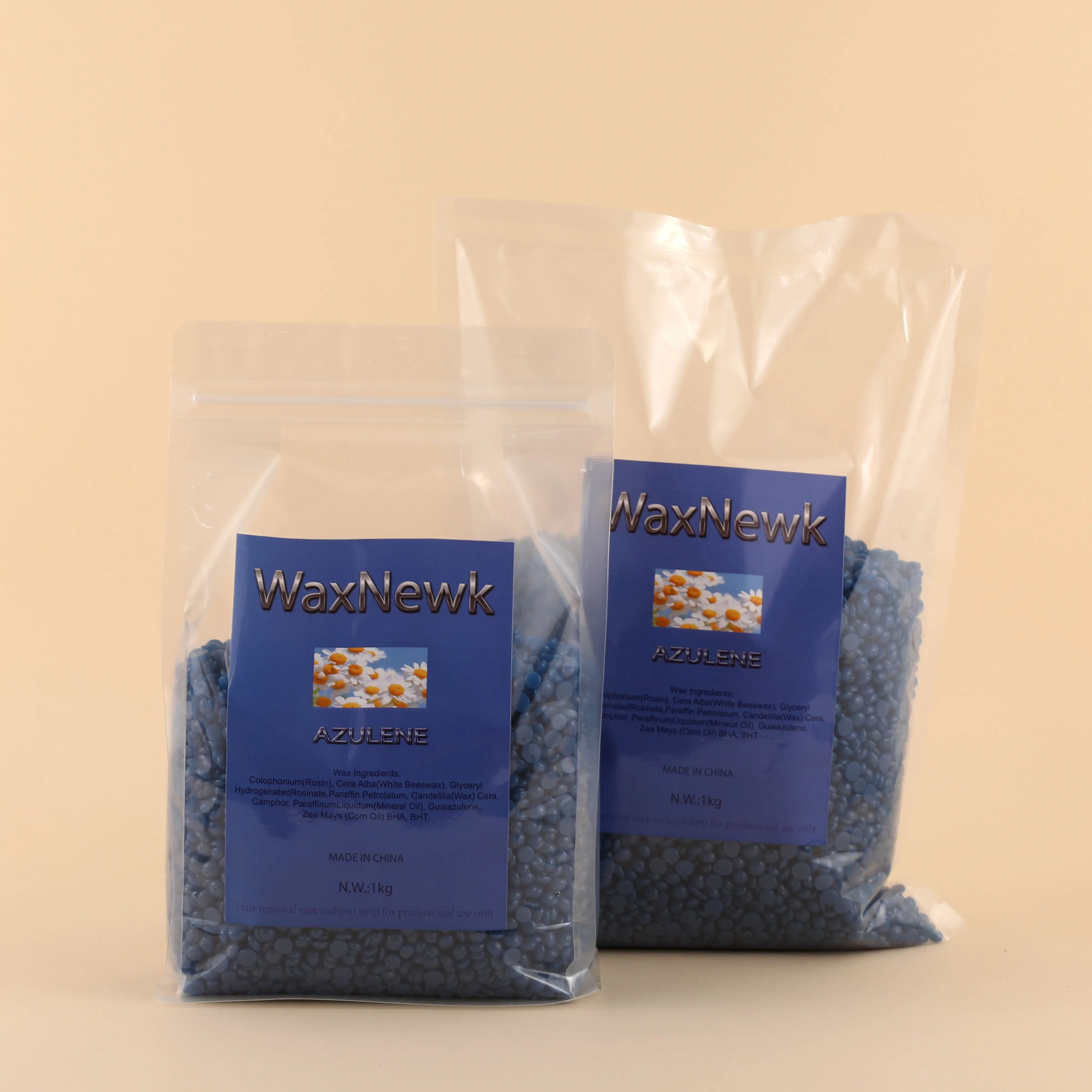 WaxNewK azulene wax 1kg 2.2 Lb 2.2 pound sensitive skin dry fast waxing rosin blue chamomile painless body hard wax beads