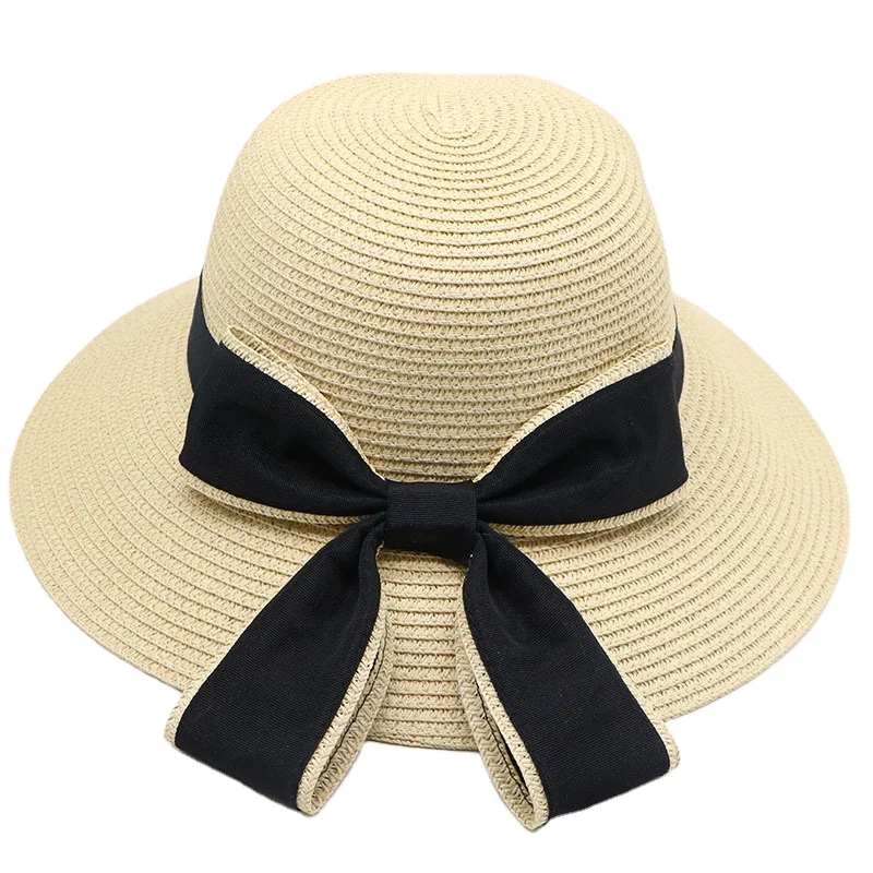 Custom Travel Summer Sun Women Hats Girls Colorful Cloche Paper Straw Lady Beach Hat with Bowknot