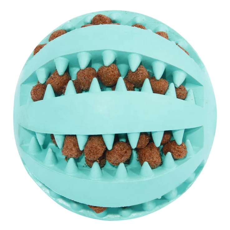 Rubber Indestructible Treat Dispensing Chew Ball Hiding Food Puzzle Bite Dog Ball Toy for Pet Tooth Cleaning  dog chewtoy