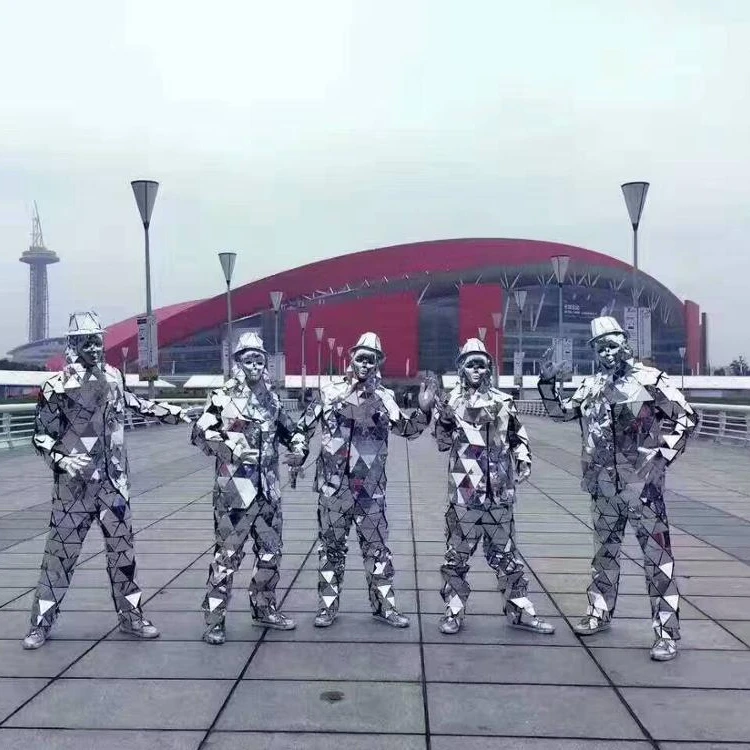 Sparkly Mirror men suit Performance Dancing costume Mirror Finish Disco Robot Suits dj dancer stage show wear future cloth