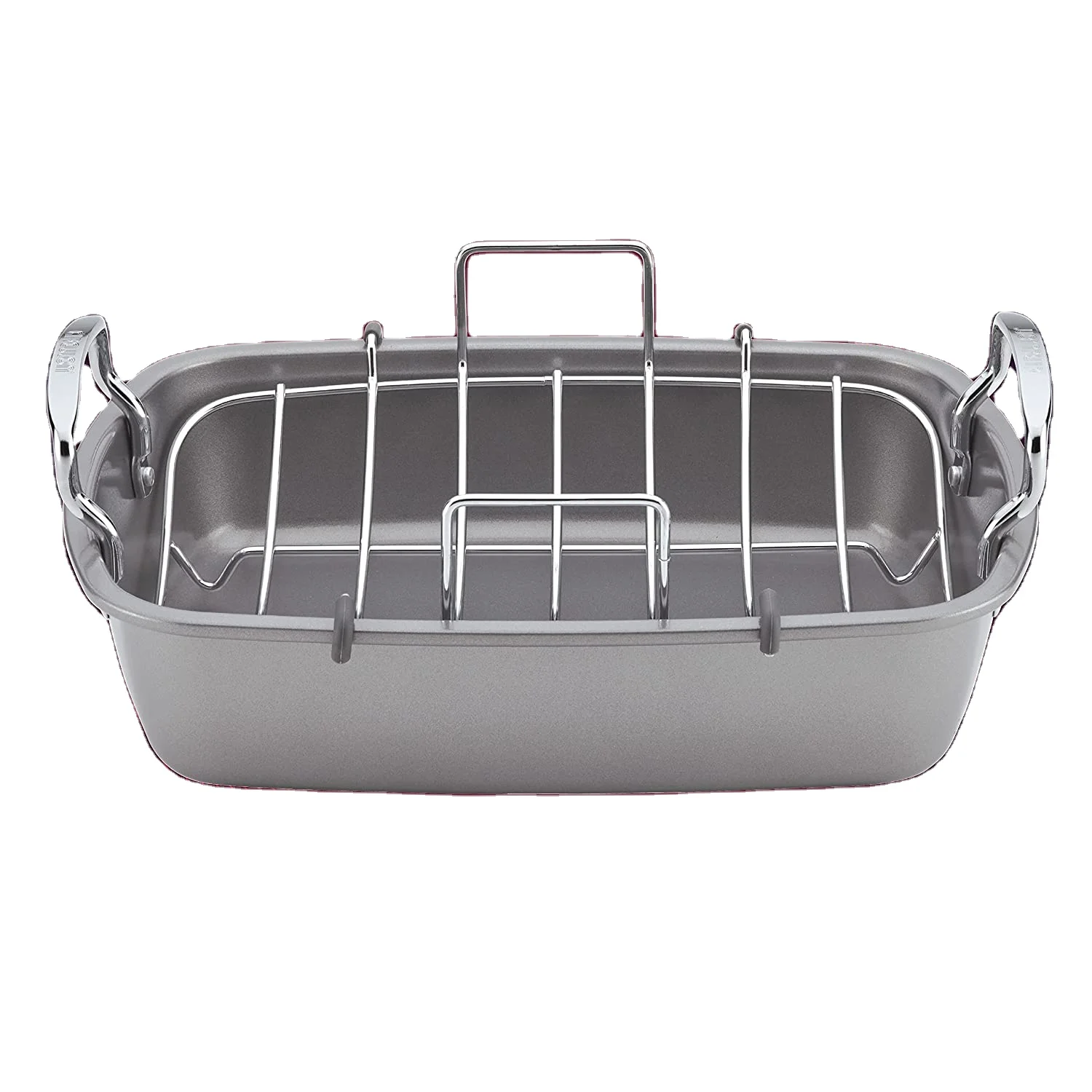 Nonstick Roasting Pan / Roaster with Rack - 17 Inch x 13 Inch, Gray
