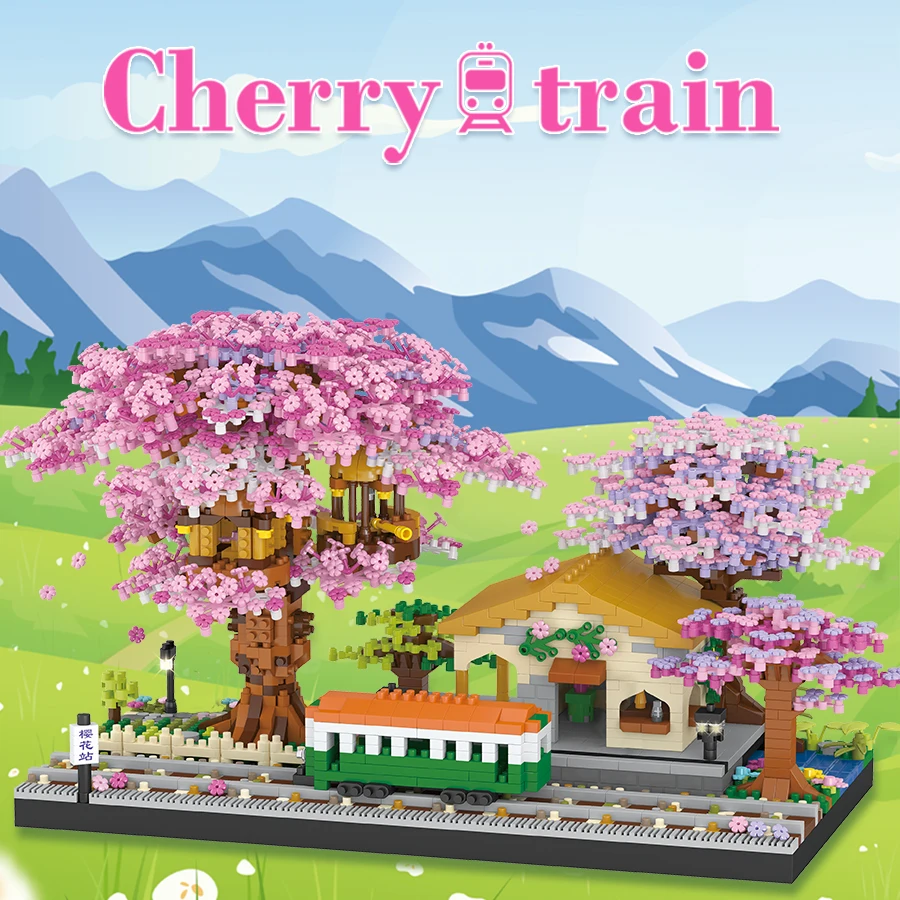 Toys 2024 Building Block Sets Low Moq Yi Run Cherry Blossom Tree House Train Toys DIY For Adults 14+ Ages