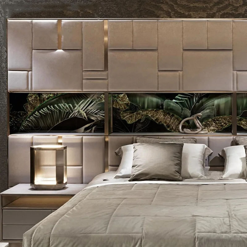 MIDISO Italian Luxury Design Bedroom Furniture Modern King Size Bed Frame with Headboard Fabric 1 Piece Wooden Normal Wood Bed