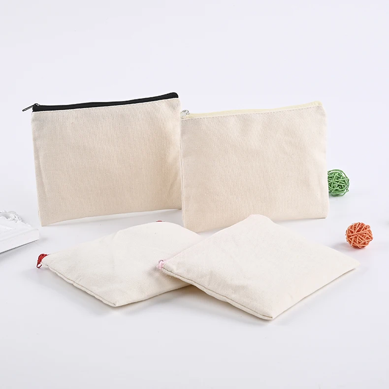 Wholesale Customized Travel Cotton Canvas Makeup Bag for Women Fashion Style with Zipper Closure Blank Plain Cosmetic Bag