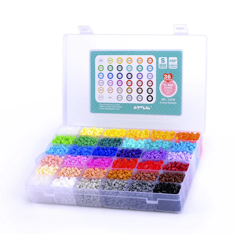 Iron Beads for Kids 5 mm 36 colors 11160 beads Fuse  Kit with 2 Ironing Papers in a Container perler beads toy