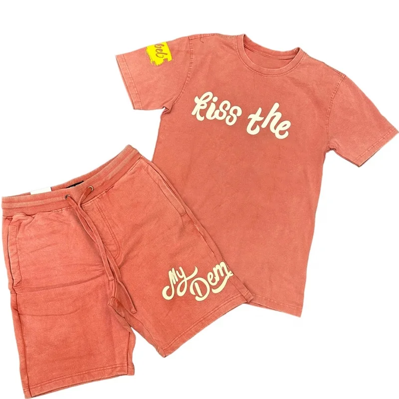 KY Acid Wash Summer Custom Graphic Tshirt Clothing Manufacturers Custom Tshirts NEW  Tshirt and Shorts Set Men