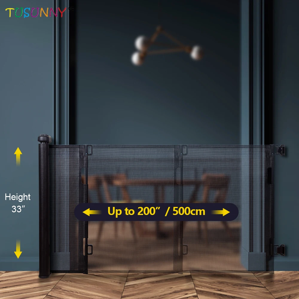 Baby Safety Product Metal Adjust Safety Retractable Mesh Baby Gate