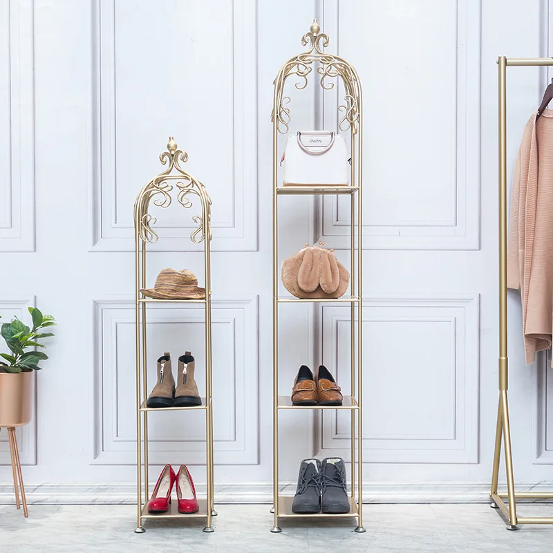 Nordic golden bag shelves Floor-standing multi-layer shoe bag display stand clothing store simple storage rack