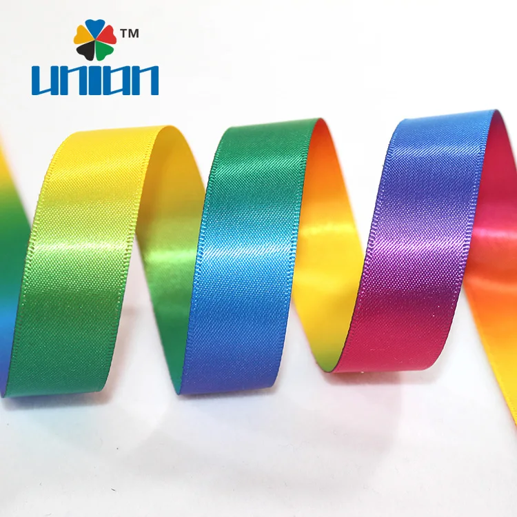 Wholesale single or double sided printed colorful rainbow satin ribbon Rainbow ribbon