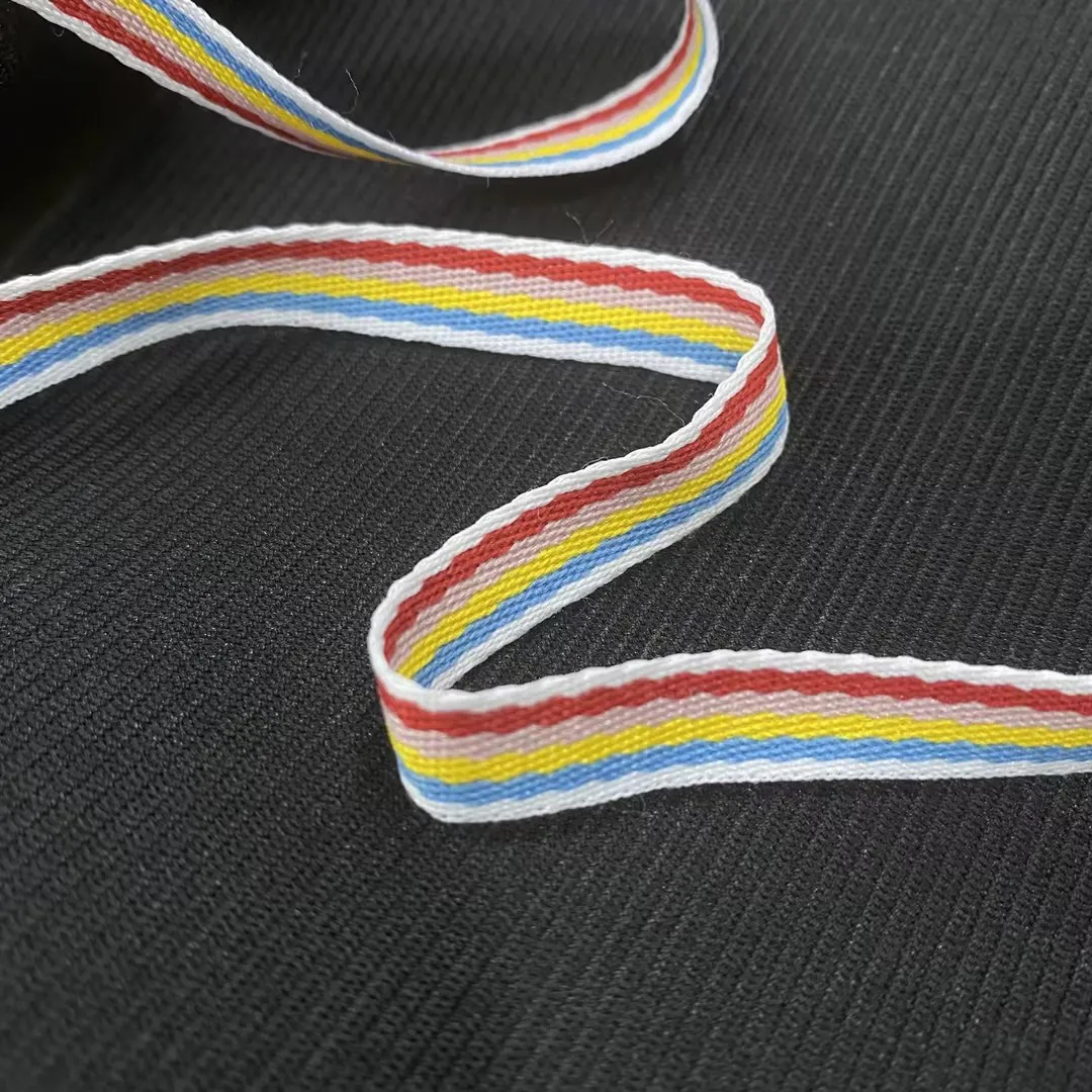 Custom polyester jacquard multi-color ribbon woven striped rainbow trim webbing for clothing accessories
