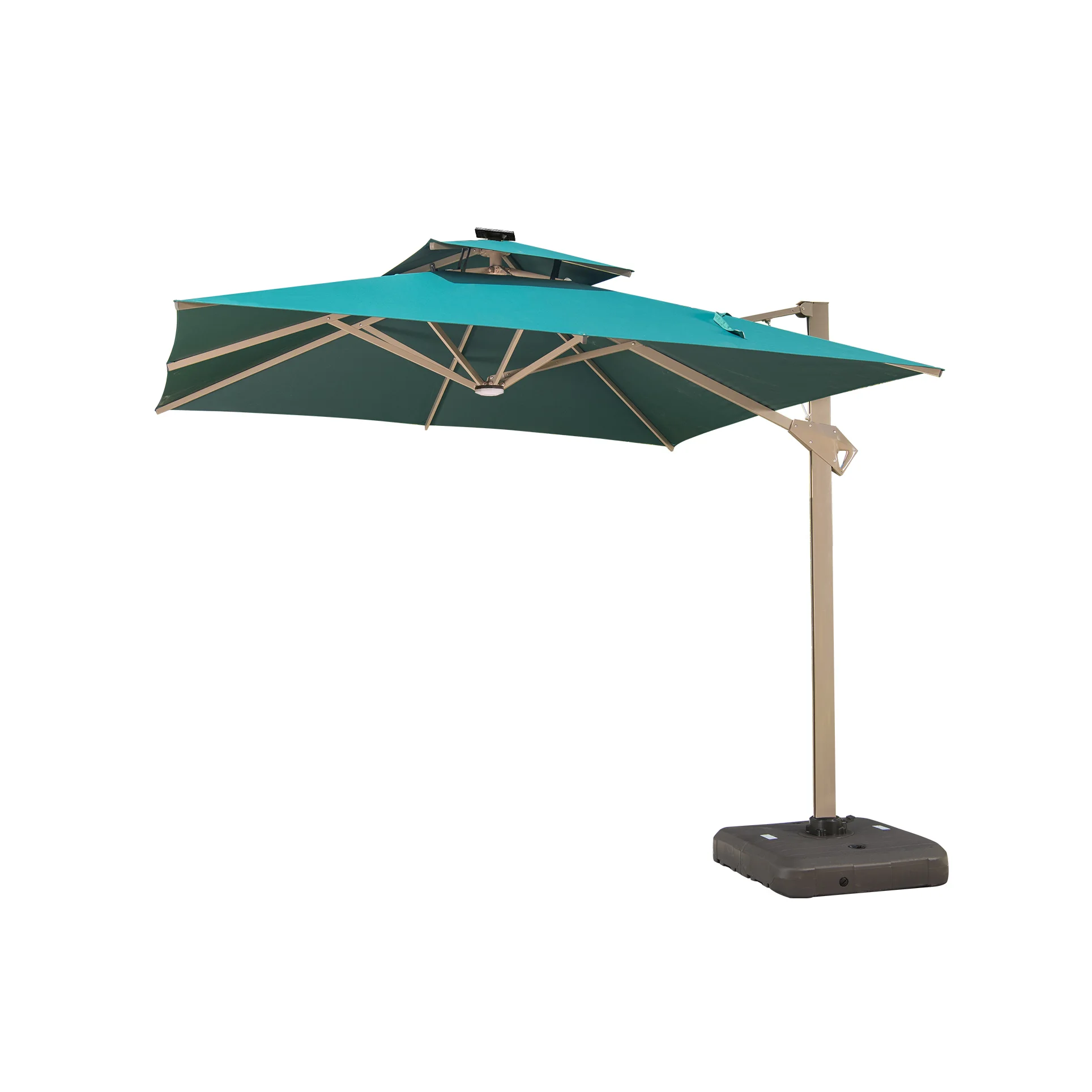 Single/Double Top Patio Umbrella Supplier Strong Wind Resist Sunshade Hydraulic Cantilever Umbrella With LED Light