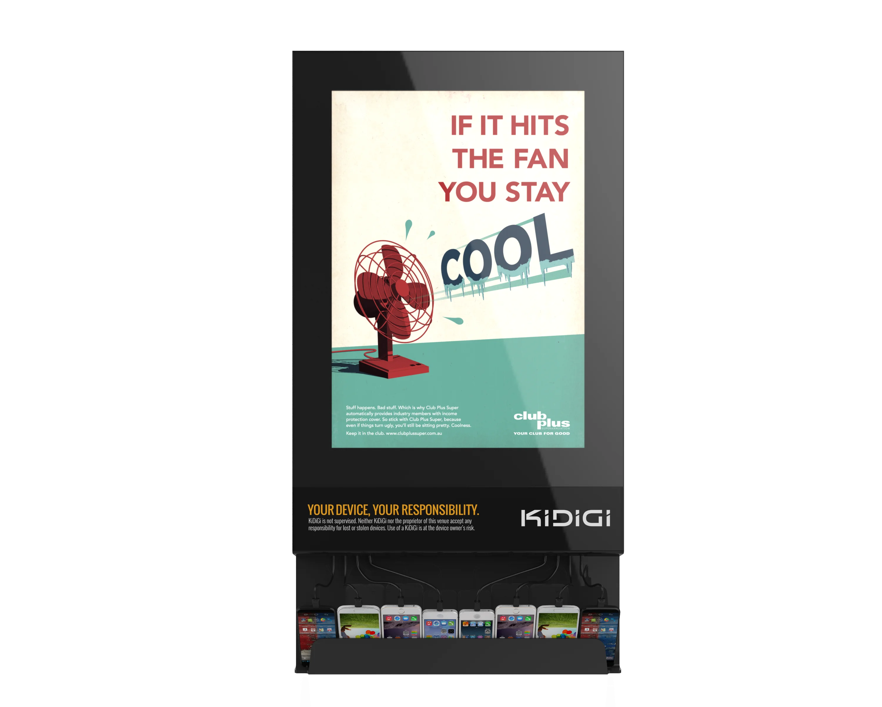 Signage with light box with cellphone charging solutions, help businesses and organizations increase visibility and drive growth