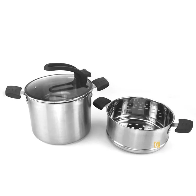 High Quality 304 stainless steel double bottom Couscous Pot Food Steamer Set with Visible Lid