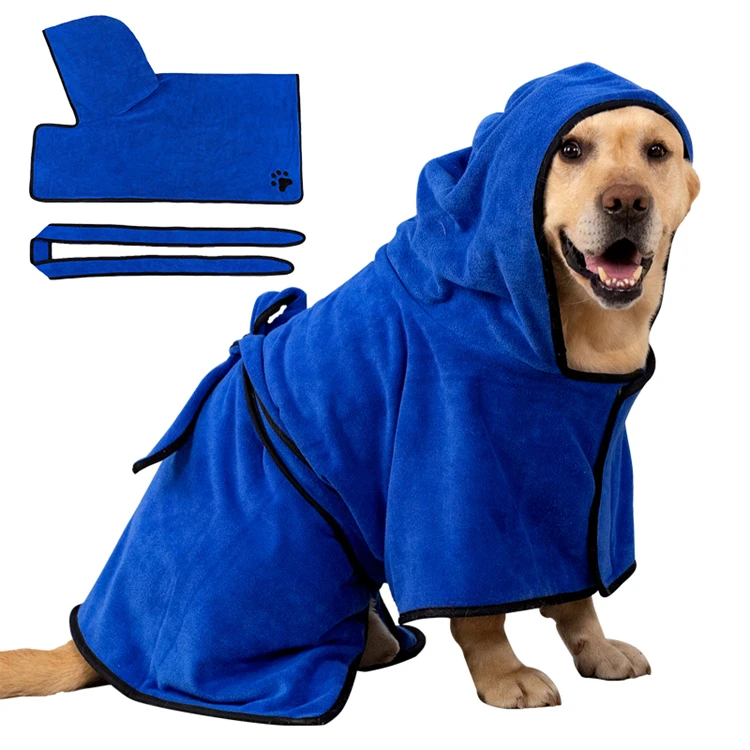 Soft Super Absorbent Microfiber Dog Drying Towel Robe with Hood and Belt for Large Medium Small Dogs