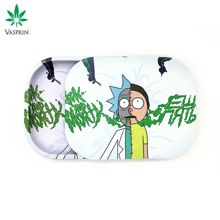 Vasprin Wholesale Custom Printed Portable Plain Small Metal Magnetic Lip Custom Rolling Tobbaco Tray