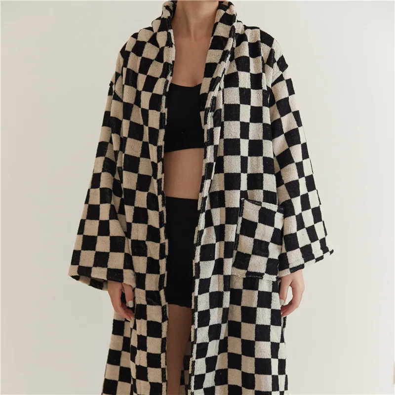 Custom pattern vintage bath robe dressing gown relief jacquard cotton terry bathrobe