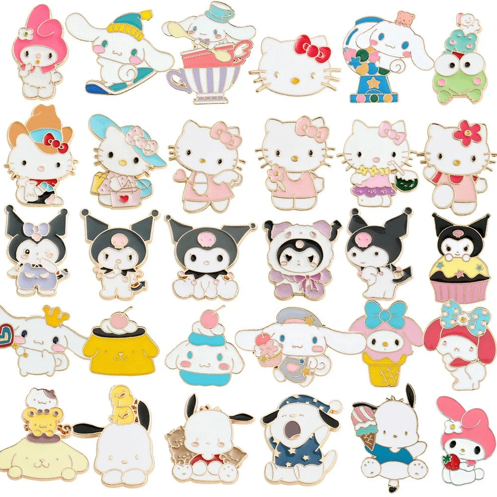 Cute Cartoon Sanrio Brooch Soft And Cute Kulomi KT Cat Melody Metal Badge Clothing Bag Accessories