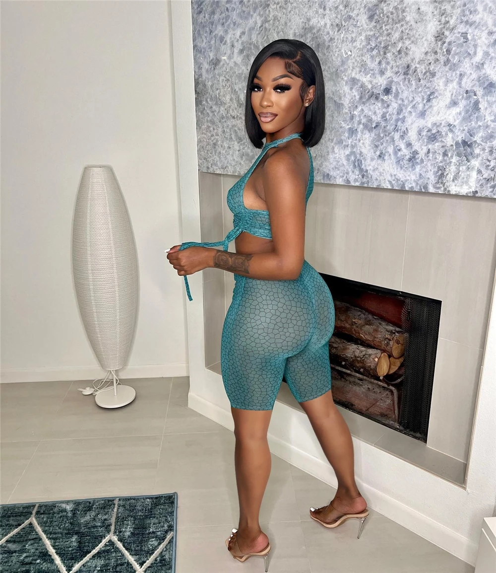 MD-2Sexy Outfits Women Party Club Wear Matching Sets Crop Tank Tops and Biker Shorts Sheer Mesh See Through Women Two Piece Sets