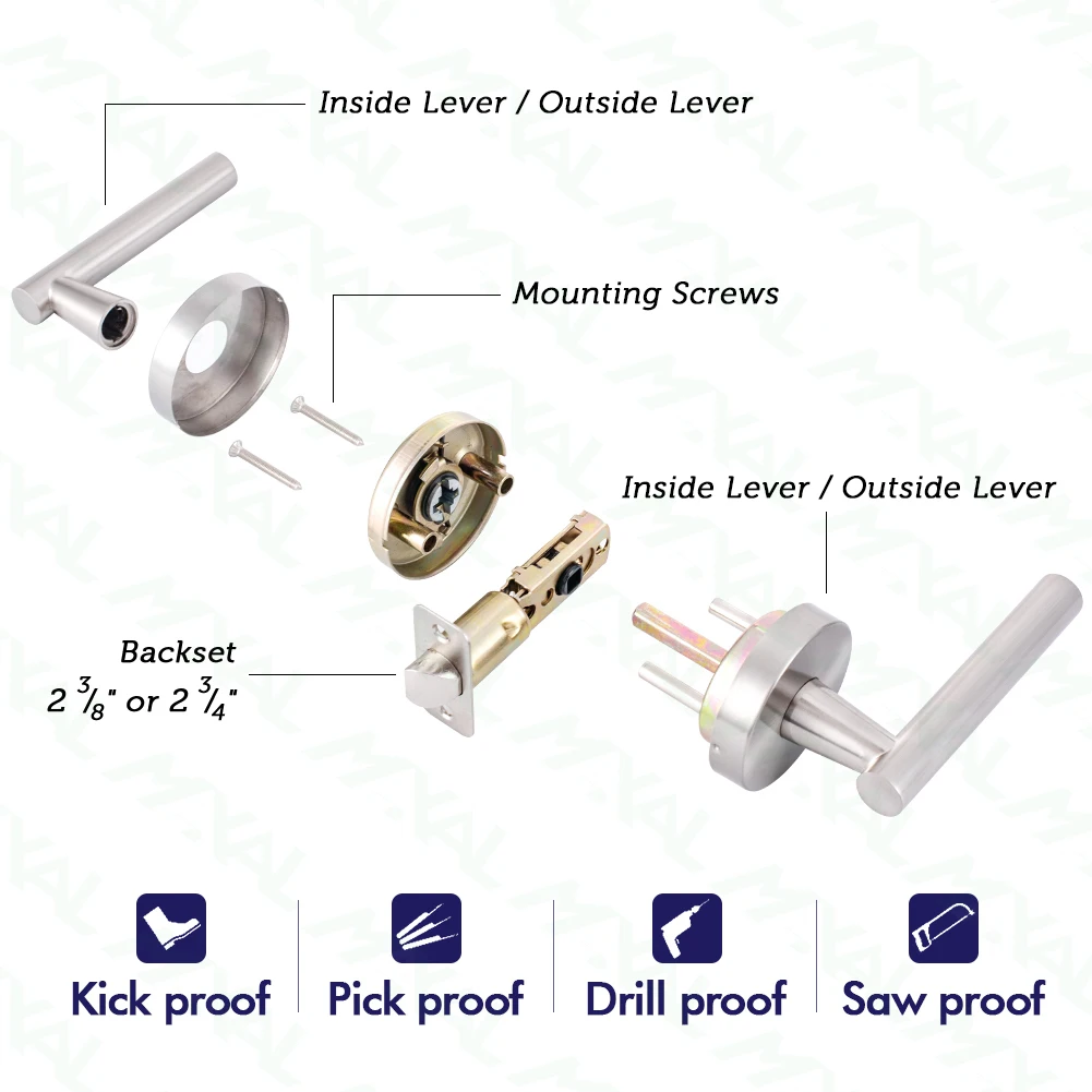 2024 Zinc Alloy Brushed Satin Nickel Door Tubular Lock  Door Lever Lock Handle Set For Residential Housing lock