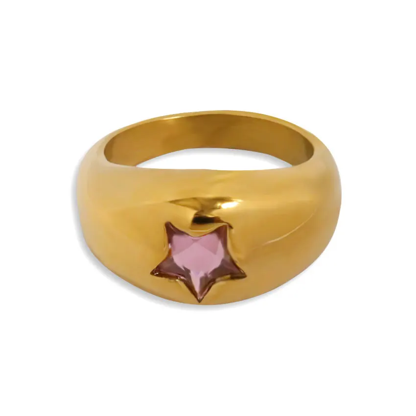 ODM  Zircon Star 18k Gold Plated Stainless Steel Waterproof Tarnish Ring Set For Women