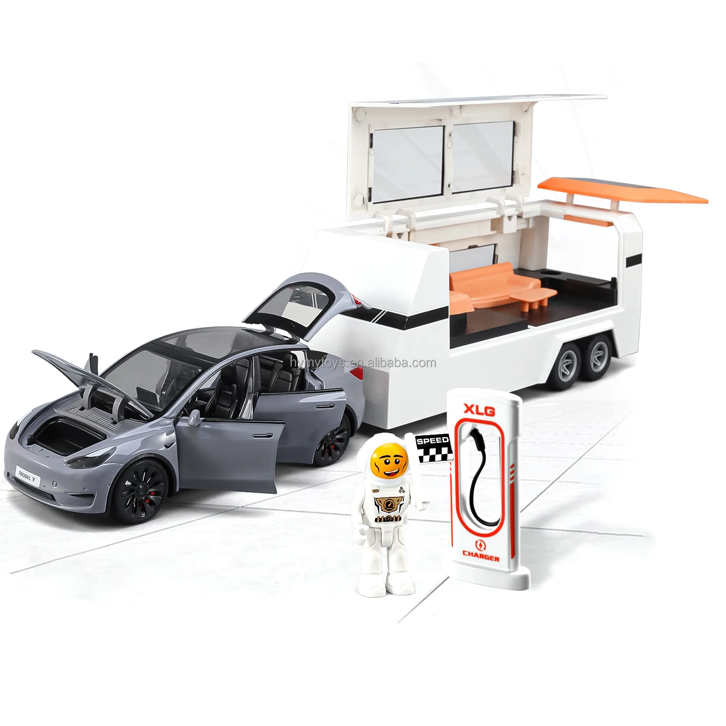 Factory Direct Sales 1:24 Die Cast Car Tesla Model Y Pull Back Cyber Truck Simulation Alloy Car Tesla with Charging Pile