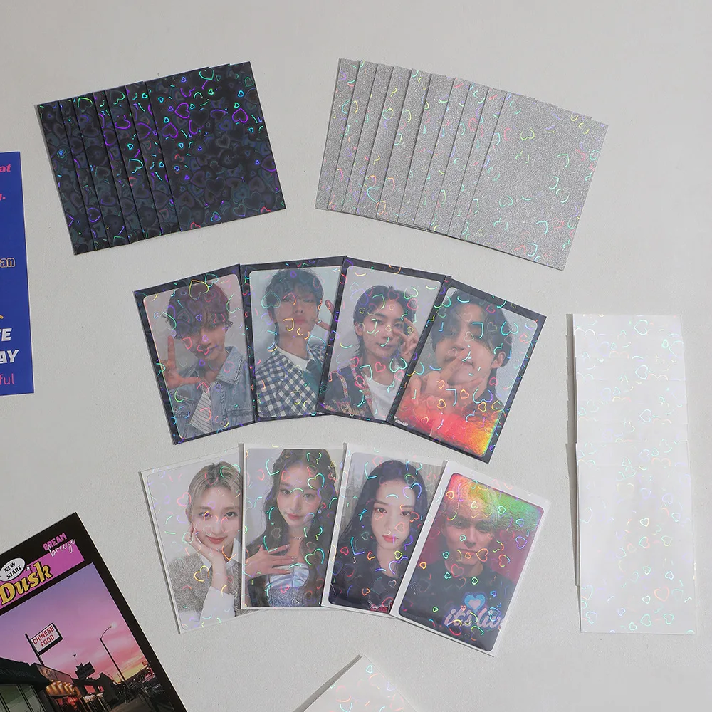 Kpop Card Protective Sleeve  20C Thick Holographic Heart Effect PP Card Holder for 60*90MM Card