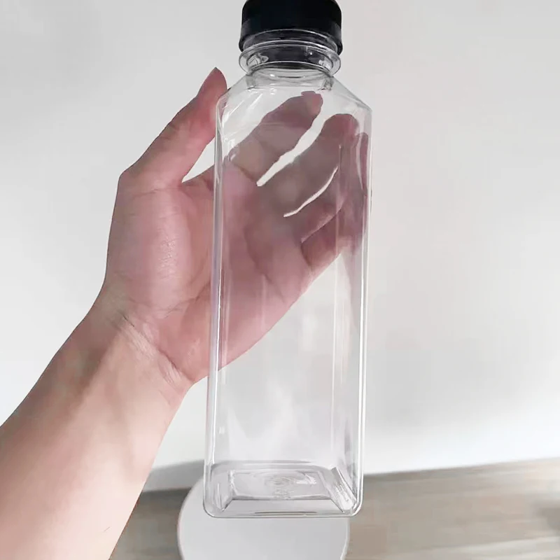 Wholesale Beverage Juice Bottles Square Pet Plastic Custom Disposable Slim 350ml Screen Printing with theft-proof Screw Cap