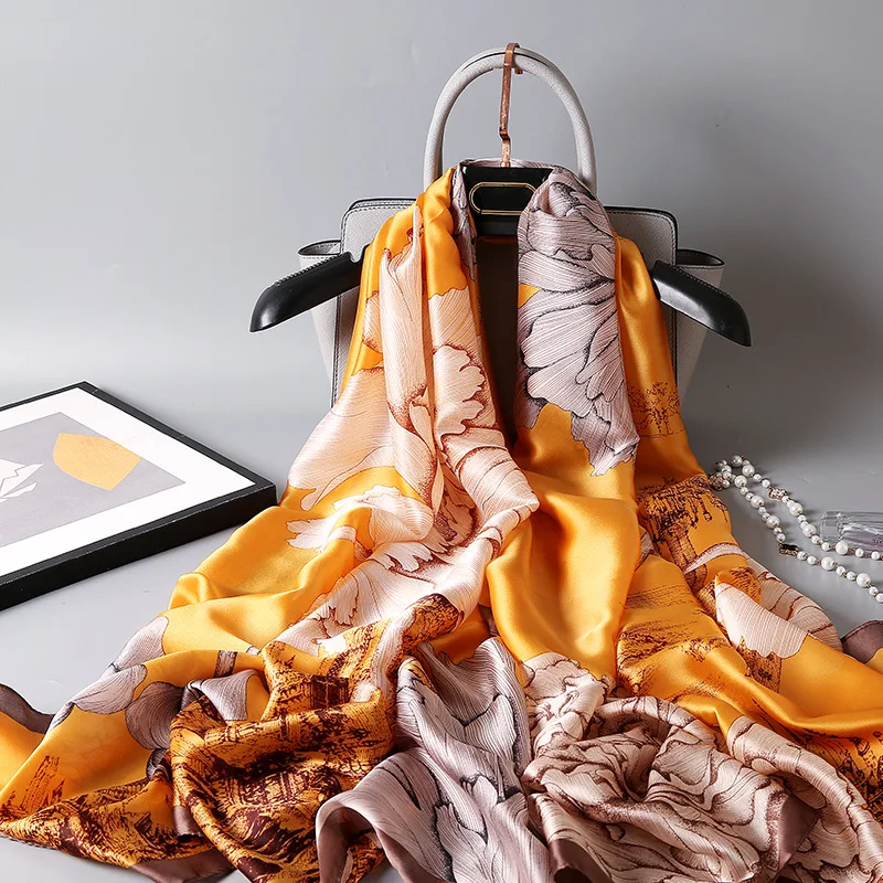 Silk Head Scarf Manufacture Long Scarf Soft Shawls Travel 90*180cm Silk Scarves