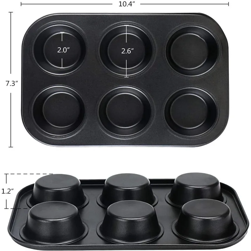 Non Stick Carbon Steel Cake Baking Pan Perfect 6 Cups Muffin Pan for Making Muffins or Cupcakes