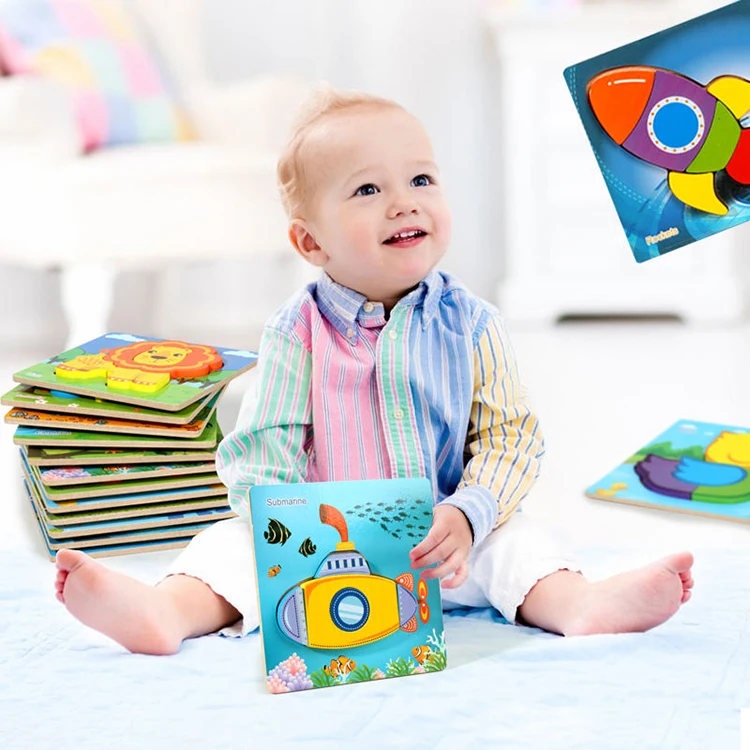 wholesale baby 3D cartoon jigsaw puzzle animal traffic geometric shape pairing jigsaw wooden early education learning toys