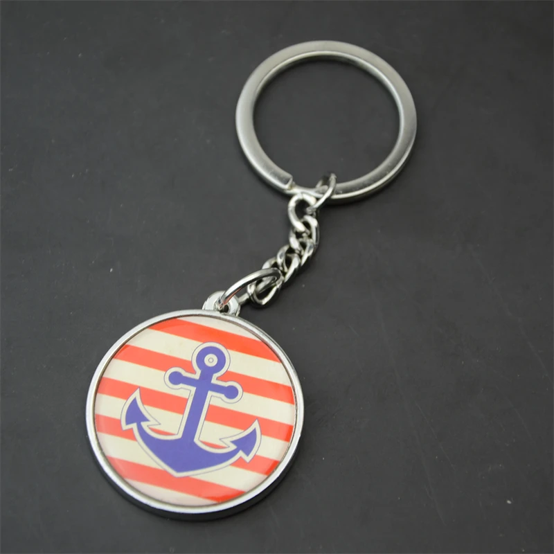 Custom metal circle key chain anchor epoxy round keyring boat