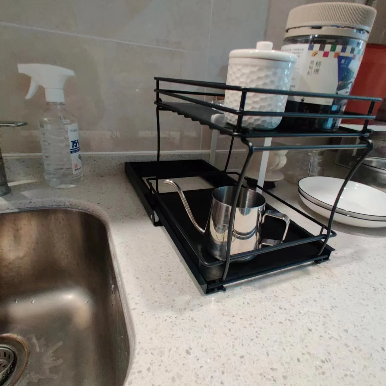 Wire Shelf Spice & Condiments Rack with Removable Sliding Baskets Ideal for Cabinet Kitchen Countertop Pantry