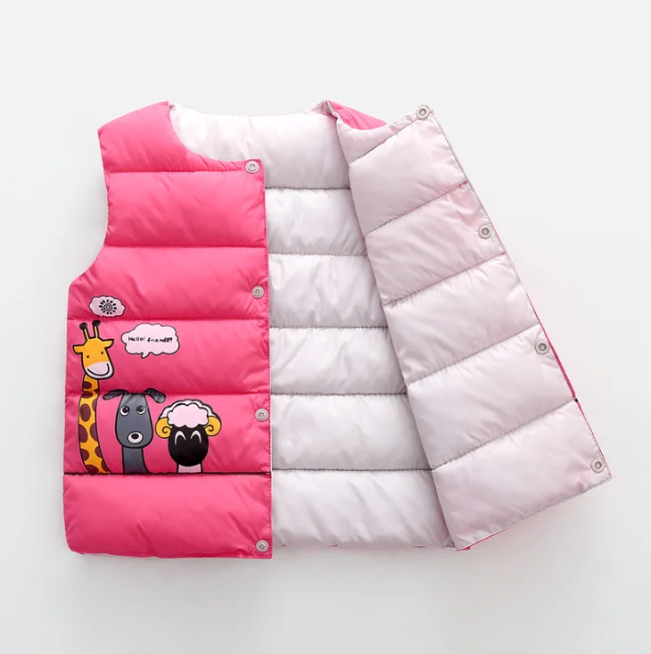 Осенне-зимнее Новое хлопковое пальто, детская Двусторонняя одежда, пуховой хлопковый жилет для мальчиков и девочек, хлопковый жилет с мультяшным рисунком