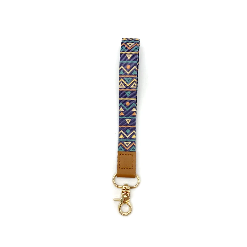 Cheap Super Factory Popular Polyester Printed Keychain Wrist Lanyard Leather Phone Keychain Lanyard Short
