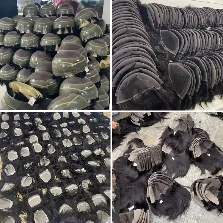 Custom Nature Hairline Men Human Hair Prosthesis Swiss Lace Combined Patch Toupee INDIAN Hair Curly Wave Free Style men toupee