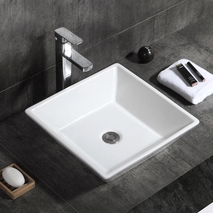 Modern lavabo ceramic countertop art basin glossy white bathroom sink ceramic rectangle hand wash basin