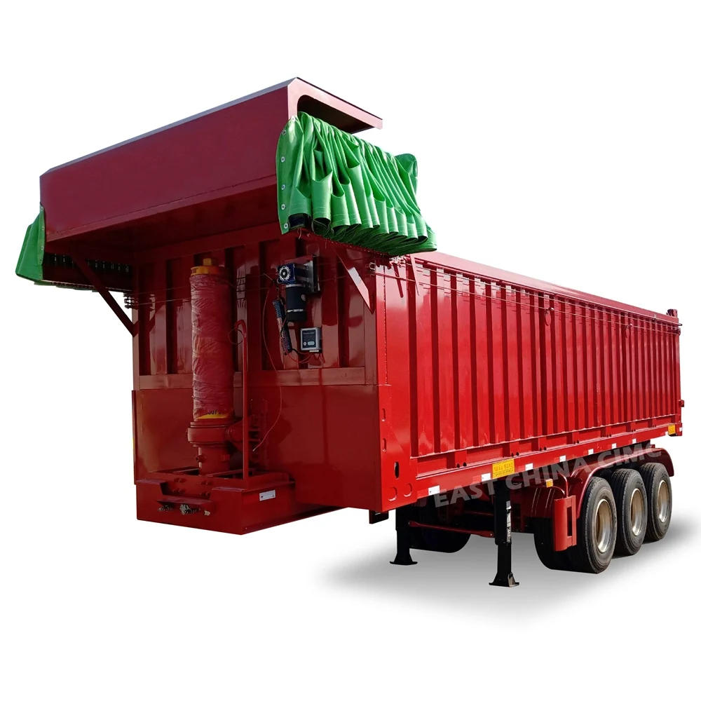 3 Axles 40Tons 50Tons End Dump Truck Trailer Rear Tipper/Tipping Trailer For Bulk Cargo Rock With Tarpaulin System