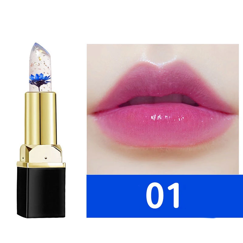 Moisture temperature color change lipstick natural vegan transparent organic lip balm crystal jelly flower lipstick