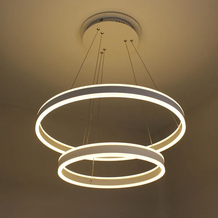 White 2 ring pendent LED chandelier 600lm 60W dimmable bright beautiful bedroom living room isolated driver ce rohs round led ce