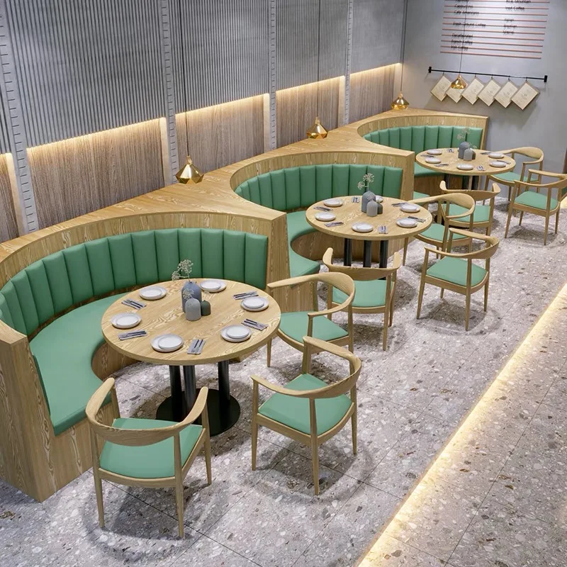 Custom Nordic Luxury Dining Set High Back Booth Seating Leather Half Round Wooden Sofa for Restaurant