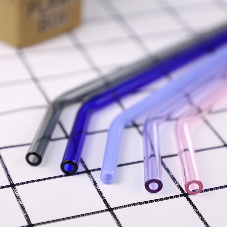 eco-friendly transparent cocktail wine straws custom printed antique high borosilicate bent glass straw set