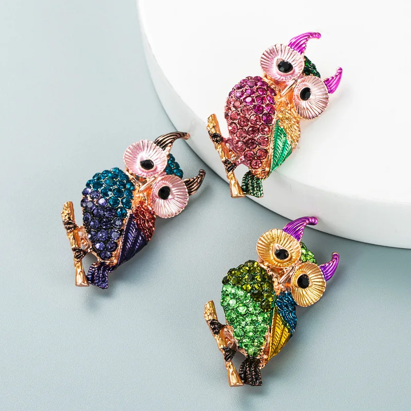 Women designer luxury owl brooch	bird and pins pins metal crystal anime brooch rhinestone wholesale enamel brooch hijab channel