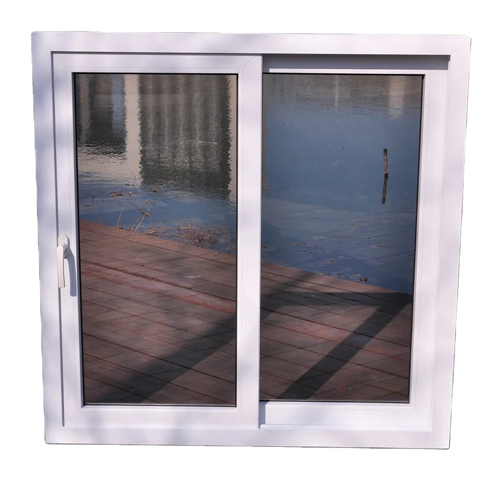 White PVC aluminum double glass soundproof UPVC plastic vinyl sliding windows and doors with steel with screen