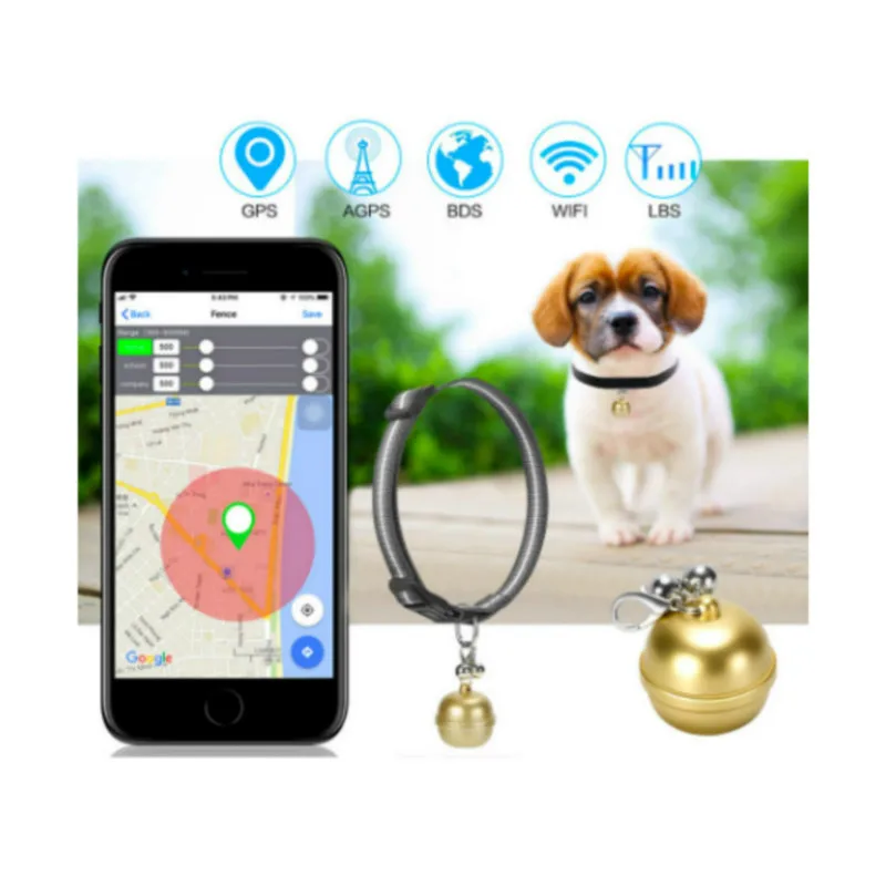 Умный беспроводной GPS-трекер для домашних питомцев, водонепроницаемый ошейник-колокольчик для щенков, собак, с защитой от потери, автомобильный трекер для домашних животных с сумкой