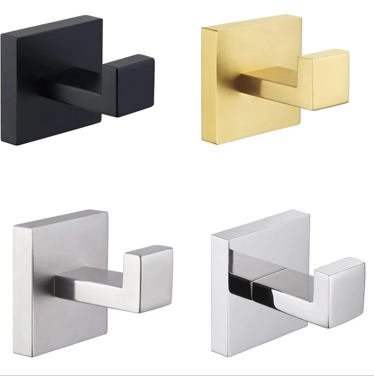 Hotel bathroom accessories single Polished Square Stainless Steel Coat Hat Hanger Robe Hook