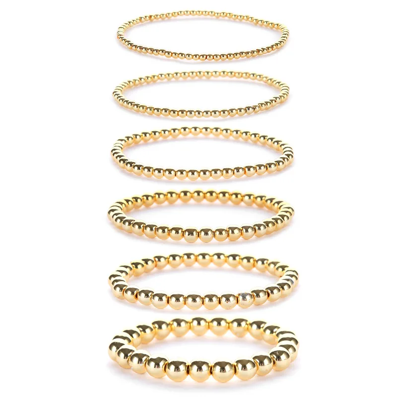 Wholesale Minimalist 14k Gold Plated Stainsteel Beads Stackable Filled Beaded Stretch Bracelet