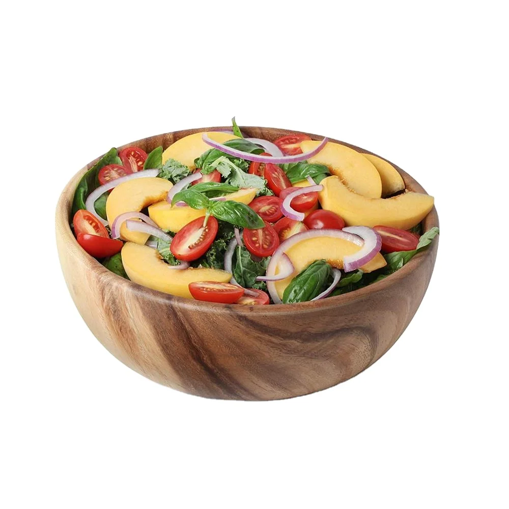 Old Carpenter Factory Small Food Wooden Salad Timer Bowls LOGO Free Darker Brown Acacia Soup Noodle Baby Food Bowl for Cereal