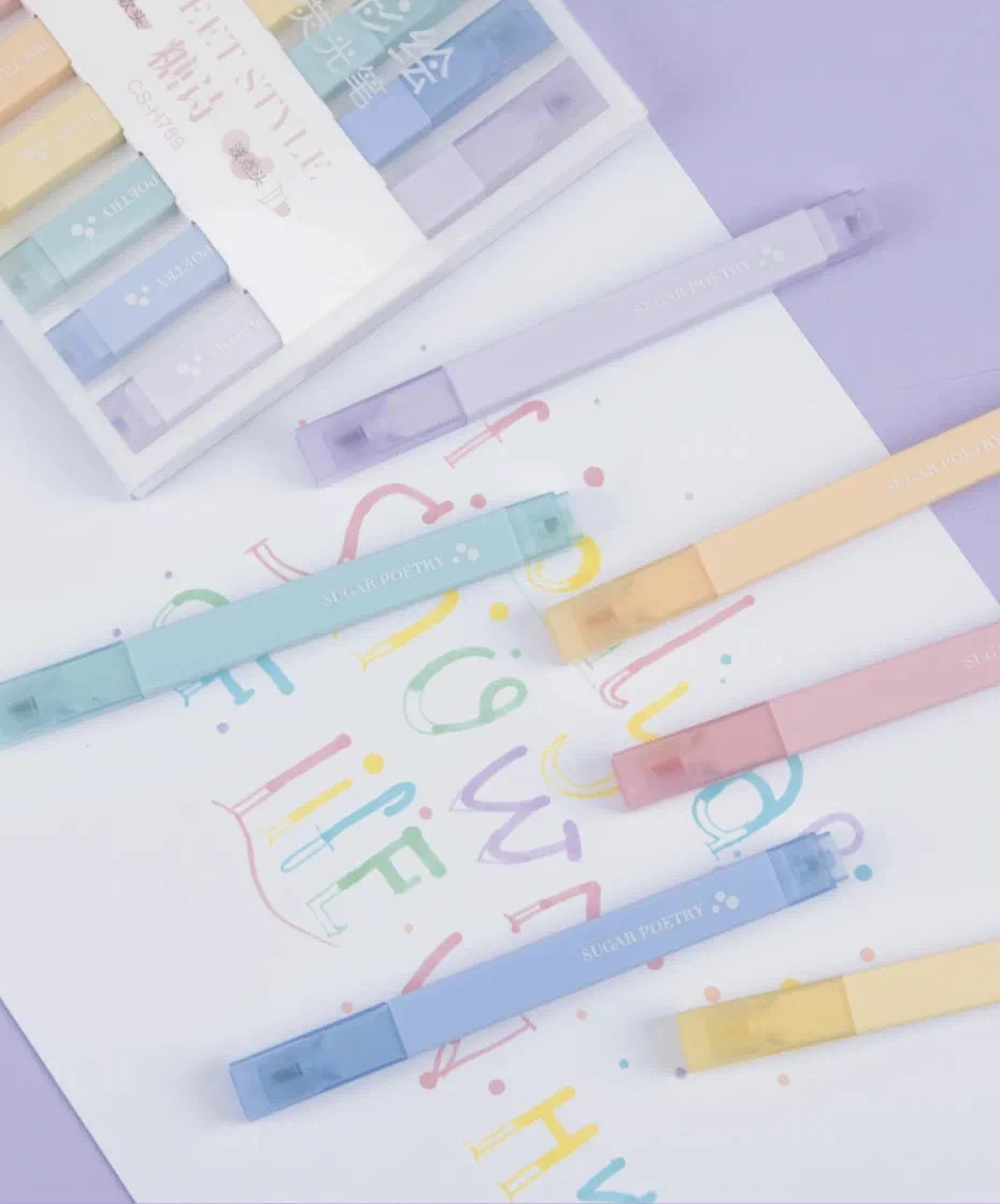 6 Pcs/set Painted Double-head Highlighter Diy Journaling Scrapbooking Polka Dot Softtip Marker&fluorescent Pen Stationery Kawaii